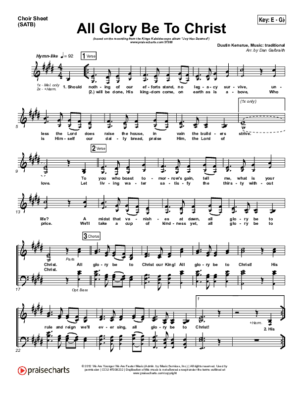 All Glory Be To Christ Choir Vocals (SATB) (Kings Kaleidoscope)