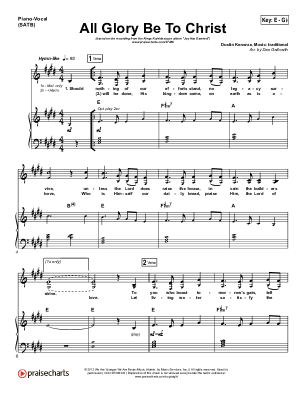 All Glory Be To Christ Piano/Vocal (SATB) (Kings Kaleidoscope)