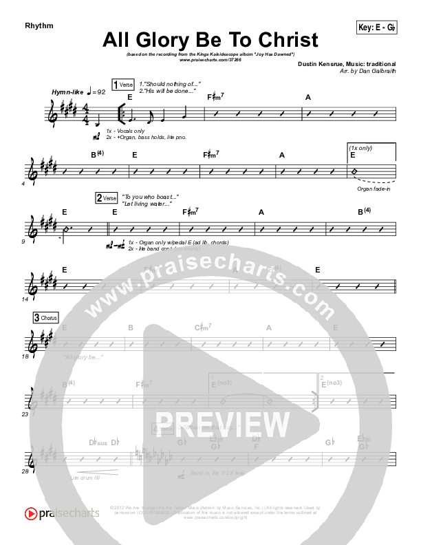 All Glory Be To Christ Rhythm Chart (Kings Kaleidoscope)