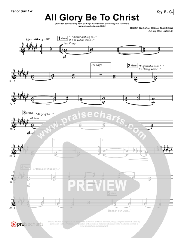 All Glory Be To Christ Tenor Sax 1/2 (Kings Kaleidoscope)