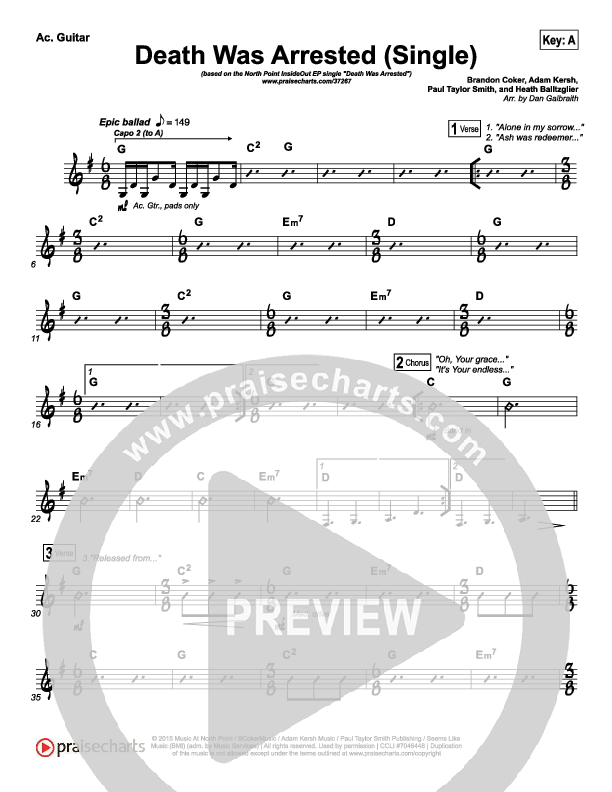 Death Was Arrested Acoustic Guitar (Capo 2) (North Point Worship / Seth Condrey)