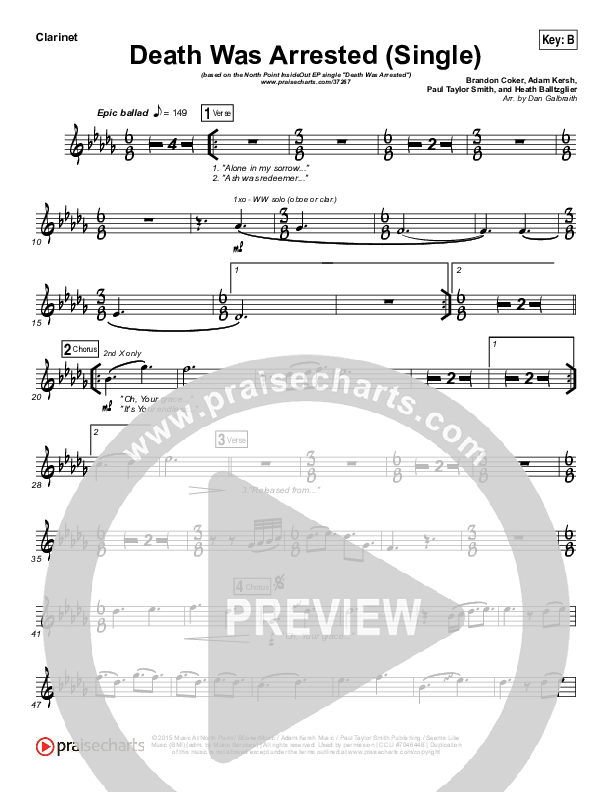 Death Was Arrested Clarinet (North Point Worship / Seth Condrey)