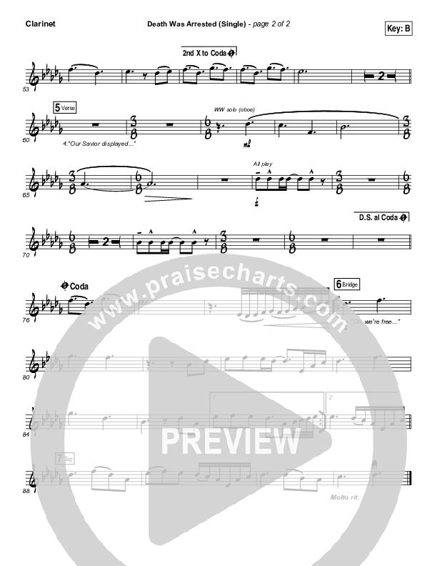 Death Was Arrested Clarinet (North Point Worship / Seth Condrey)