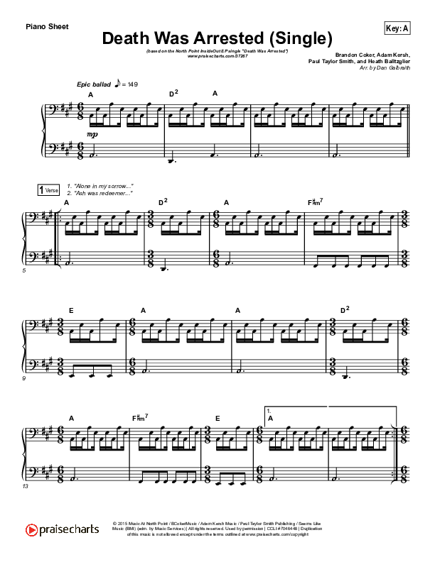 Death Was Arrested Piano Sheet (North Point Worship / Seth Condrey)