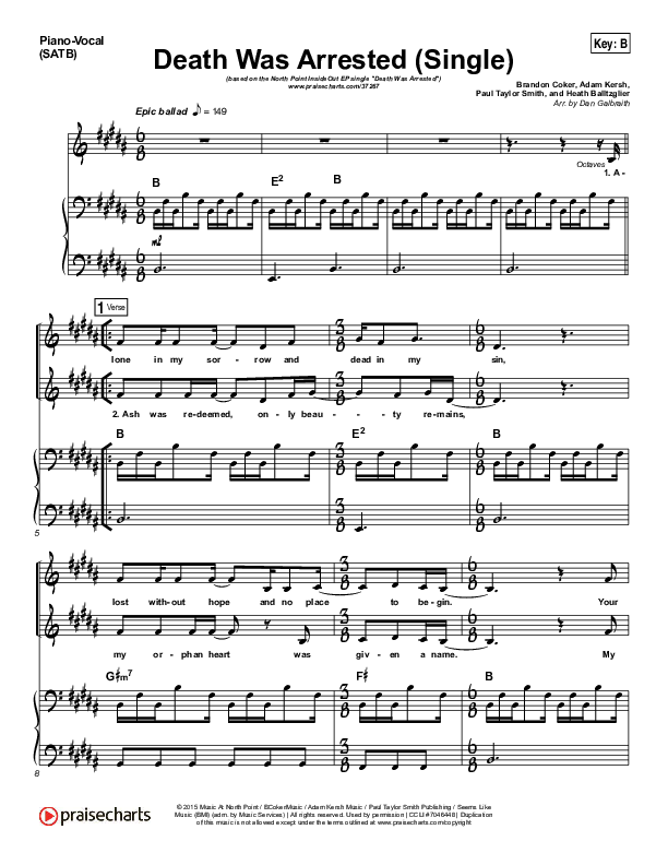 Death Was Arrested Piano/Vocal (SATB) (North Point Worship / Seth Condrey)