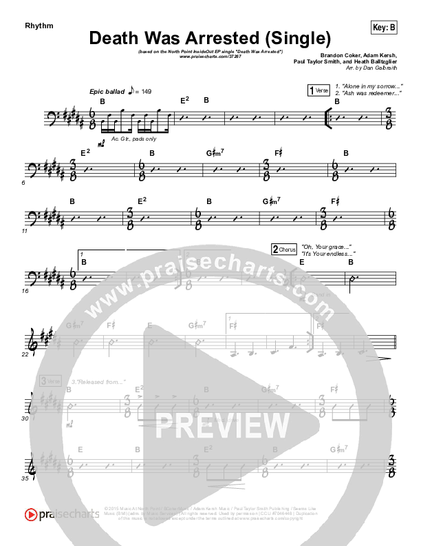 Death Was Arrested Rhythm Chart (North Point Worship / Seth Condrey)