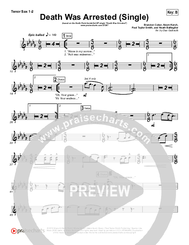 Death Was Arrested Tenor Sax 1/2 (North Point Worship / Seth Condrey)