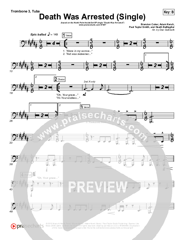 Death Was Arrested Trombone 3/Tuba (North Point Worship / Seth Condrey)