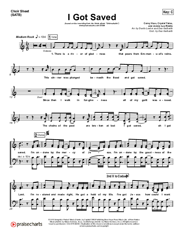 I Got Saved Choir Vocals (SATB) (Selah)