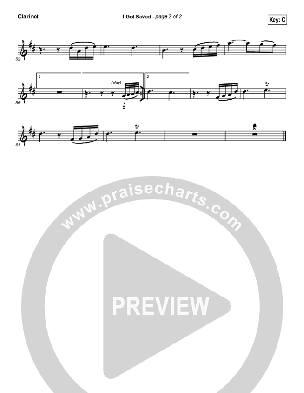 I Got Saved Clarinet (Selah)