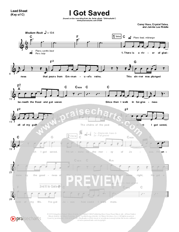 I Got Saved Lead Sheet (Melody) (Selah)