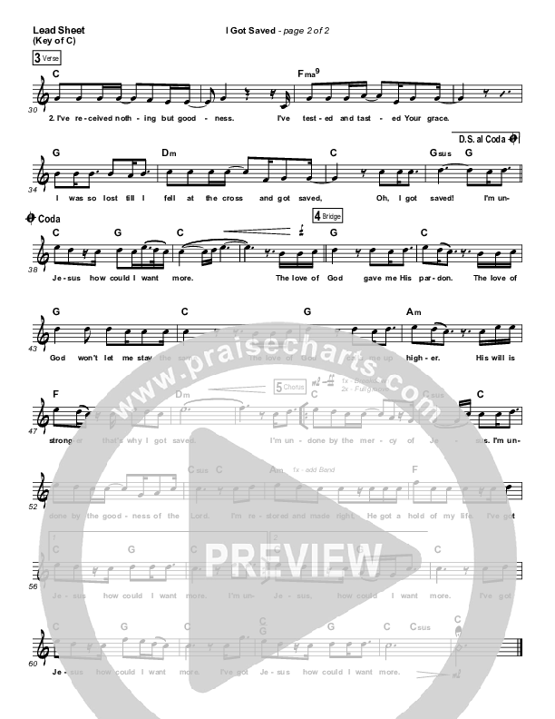 I Got Saved Lead Sheet (Melody) (Selah)