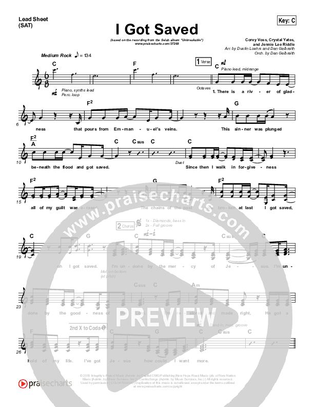 I Got Saved Lead Sheet (SAT) (Selah)