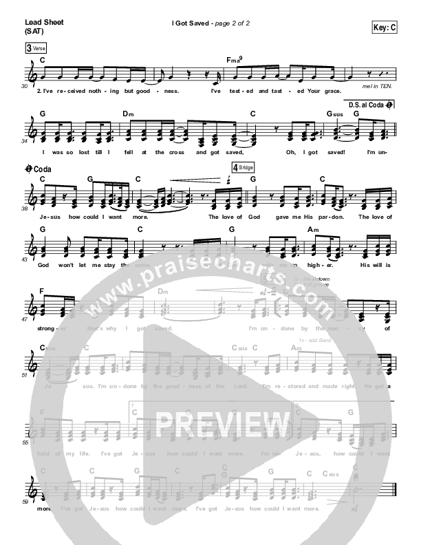 I Got Saved Lead Sheet (SAT) (Selah)