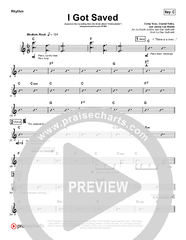 I Got Saved Rhythm Chart (Selah)