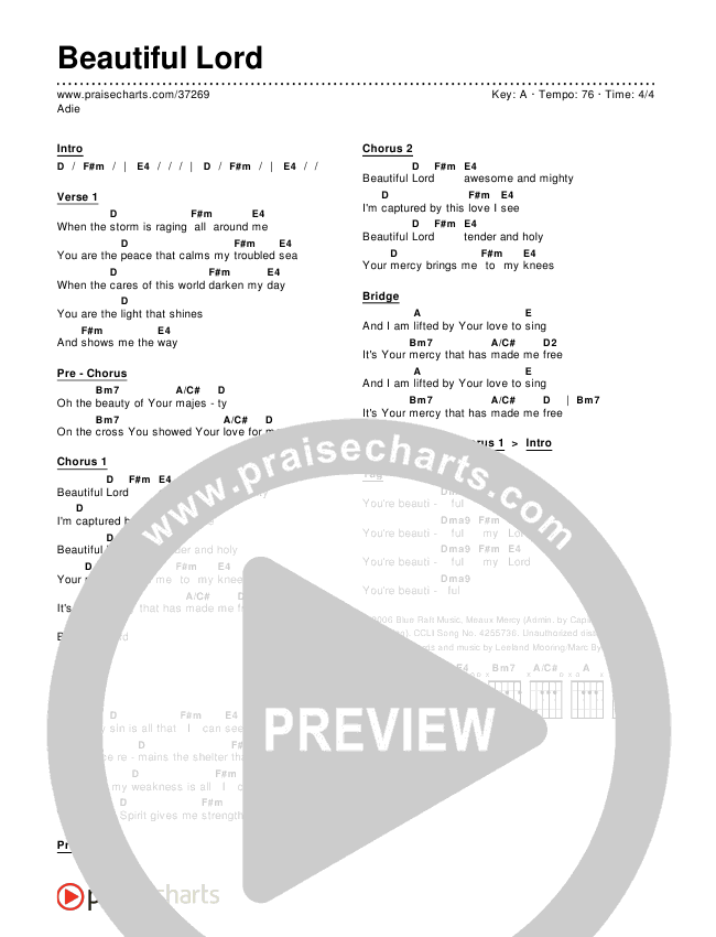 Beautiful Lord Chords & Lyrics (Adie)