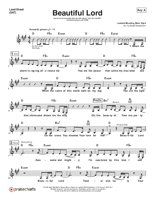 Beautiful Lord Lead Sheet (SAT) (Adie)