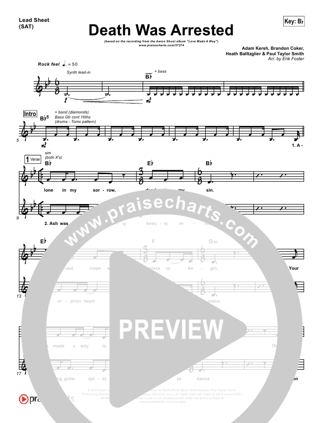 Death Was Arrested Lead Sheet (SAT) - Aaron Shust | PraiseCharts