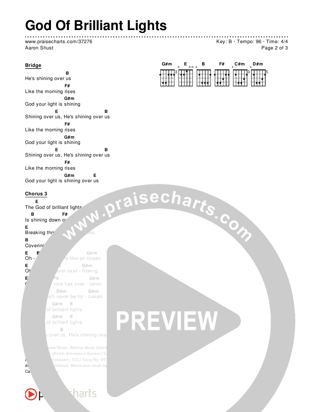 God Of Brilliant Lights Chords & Lyrics (Aaron Shust)