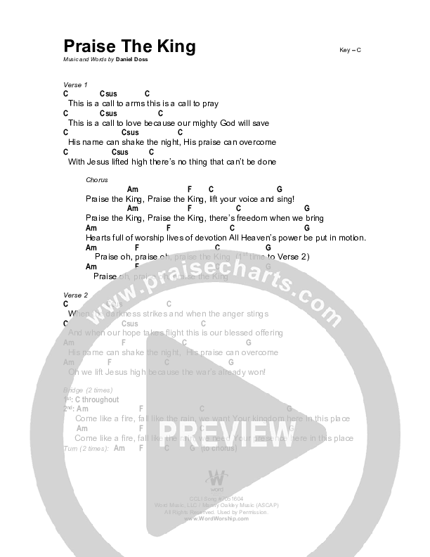 Praise The King Chords & Lyrics (Daniel Doss)