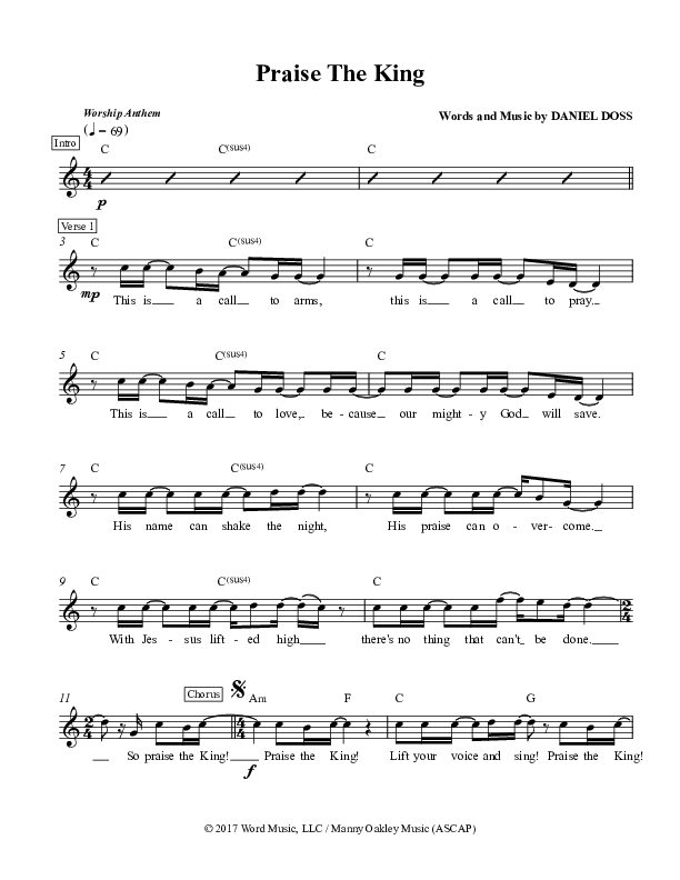 Praise The King Lead Sheet (Daniel Doss)