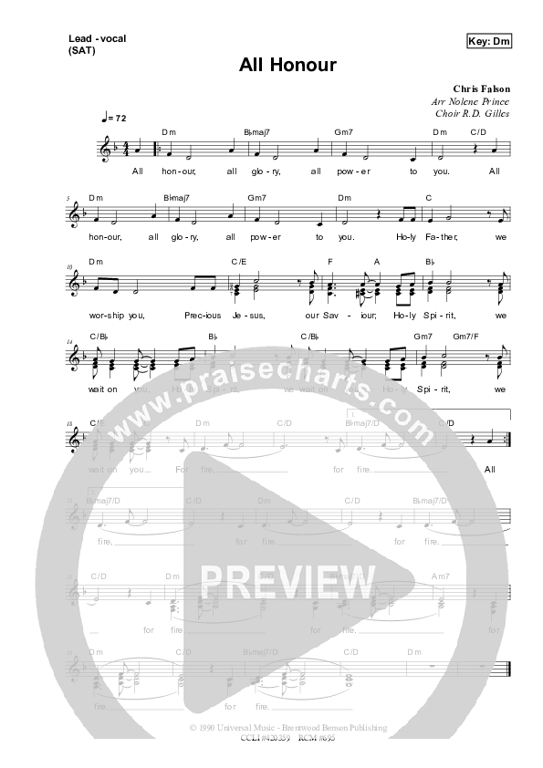 All Honour Lead Sheet (SAT) (Dennis Prince / Nolene Prince)