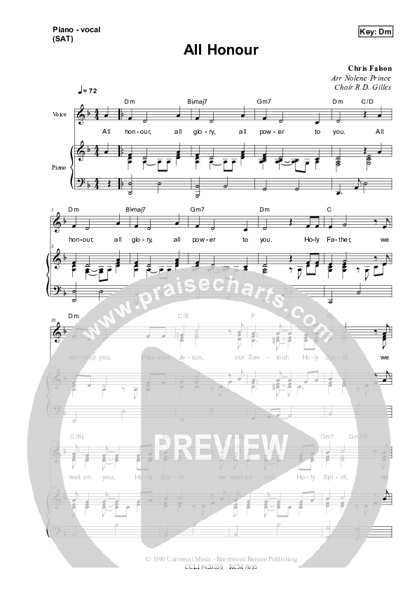 All Honour Piano/Vocal & Lead (Dennis Prince / Nolene Prince)