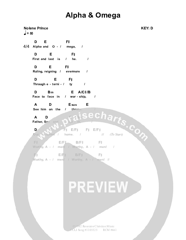 Alpha And Omega Chord Chart (Dennis Prince / Nolene Prince)
