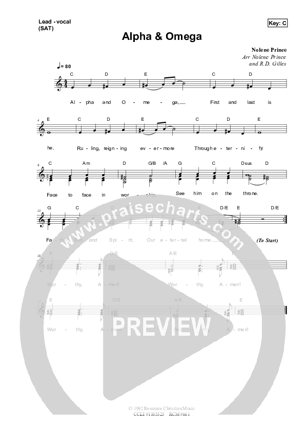 Alpha And Omega Piano/Vocal & Lead (Dennis Prince / Nolene Prince)