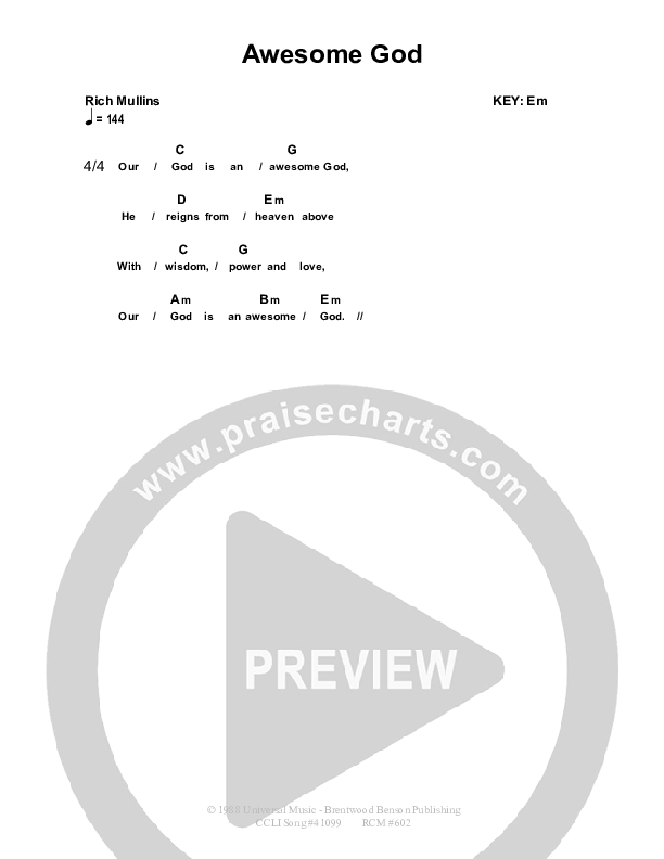 Awesome God Chord Chart (Dennis Prince / Nolene Prince)