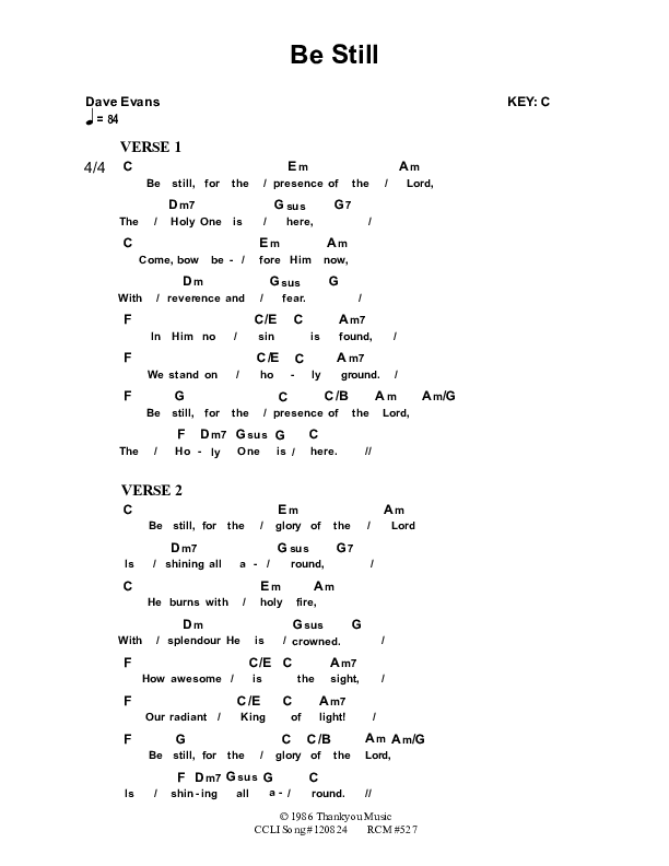 Be Still Chord Chart (Dennis Prince / Nolene Prince)