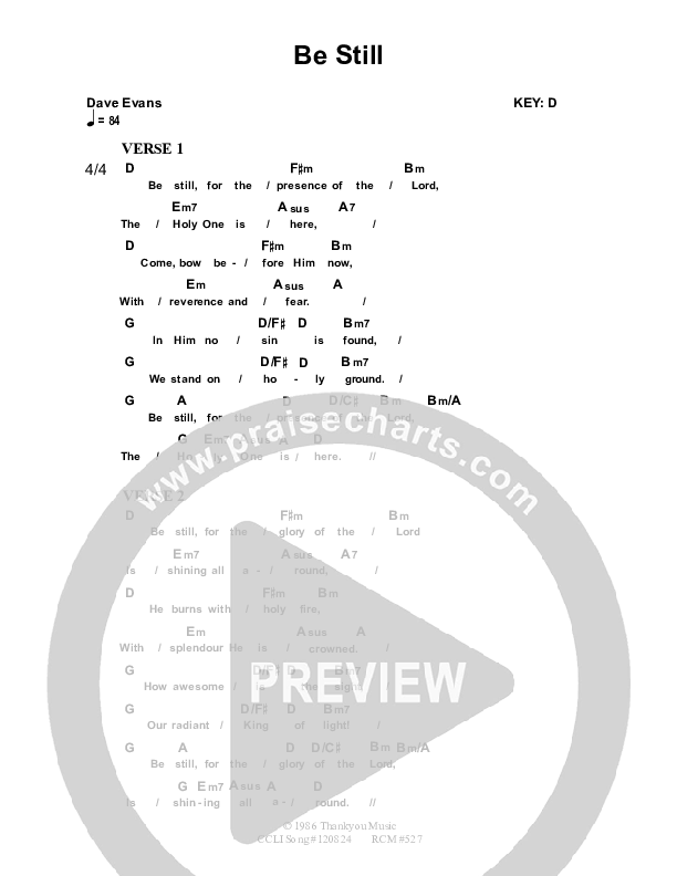 Be Still Chord Chart (Dennis Prince / Nolene Prince)