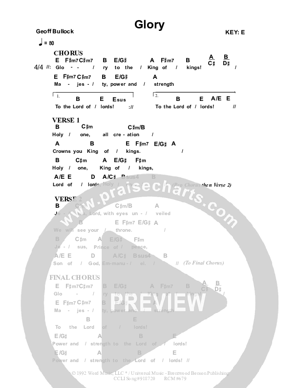 Glory Chord Chart (Dennis Prince / Nolene Prince)