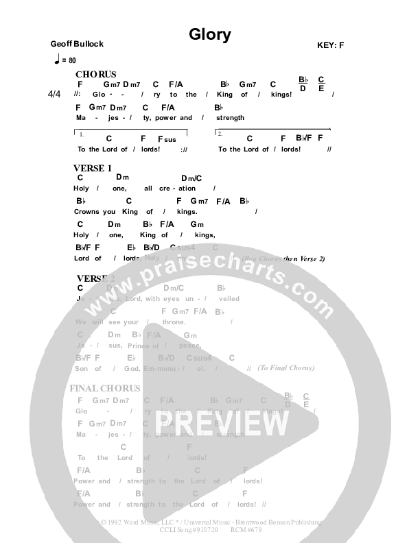 Glory Chord Chart (Dennis Prince / Nolene Prince)