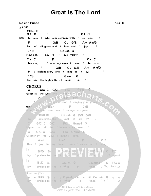Great Is The Lord Chord Chart (Dennis Prince / Nolene Prince)
