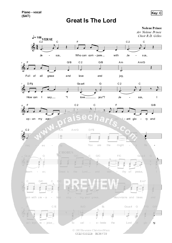 Great Is The Lord Lead Sheet (SAT) (Dennis Prince / Nolene Prince)