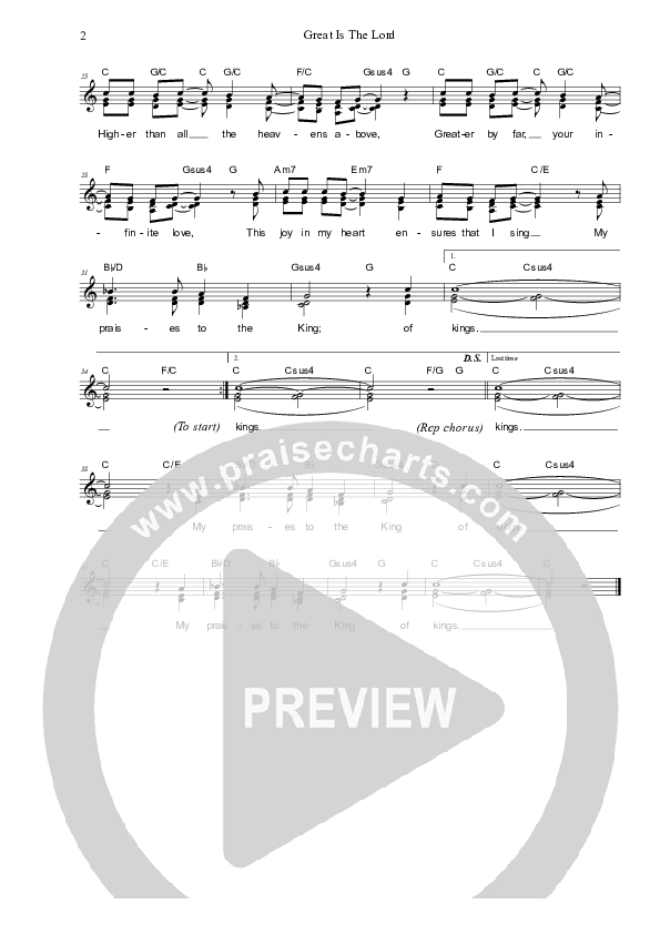 Great Is The Lord Lead Sheet (SAT) (Dennis Prince / Nolene Prince)
