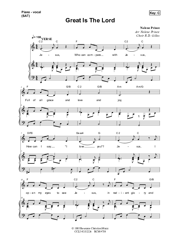 Great Is The Lord Piano/Vocal & Lead (Dennis Prince / Nolene Prince)