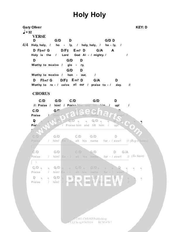 Holy Holy Holy Chord Chart (Dennis Prince / Nolene Prince)