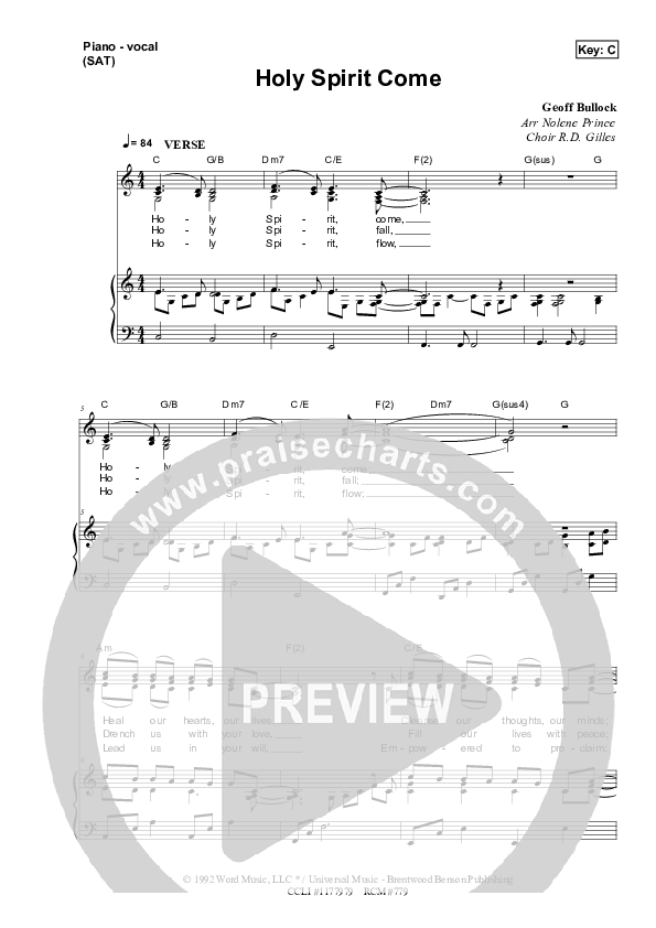 Holy Spirit Come Piano/Vocal & Lead (Dennis Prince / Nolene Prince)