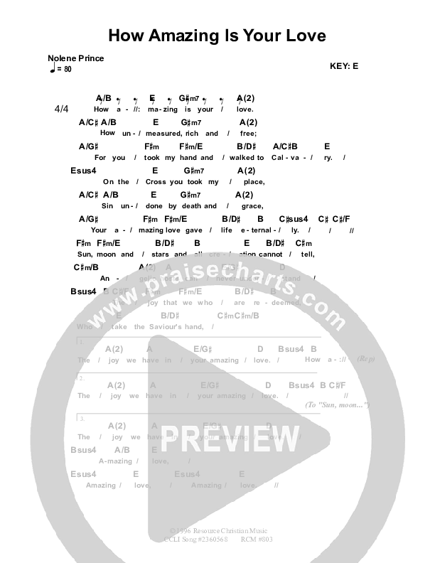 How Amazing Is Your Love Chord Chart (Dennis Prince / Nolene Prince)