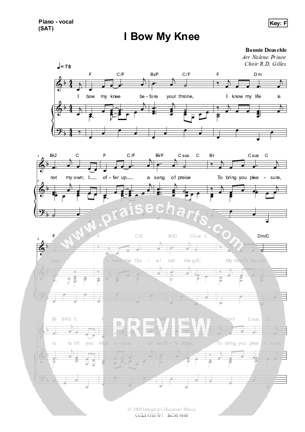 I Bow My Knee Piano/Vocal (SAT) (Dennis Prince / Nolene Prince)