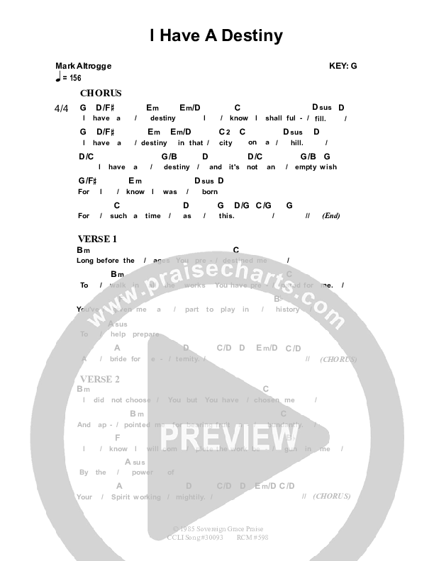 I Have A Destiny Chord Chart (Dennis Prince / Nolene Prince)