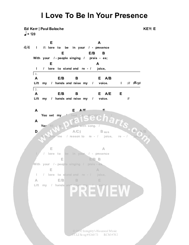 I Love To Be In Your Presence Chord Chart (Dennis Prince / Nolene Prince)