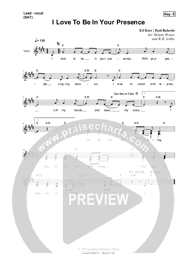 I Love To Be In Your Presence Lead Sheet (SAT) (Dennis Prince / Nolene Prince)