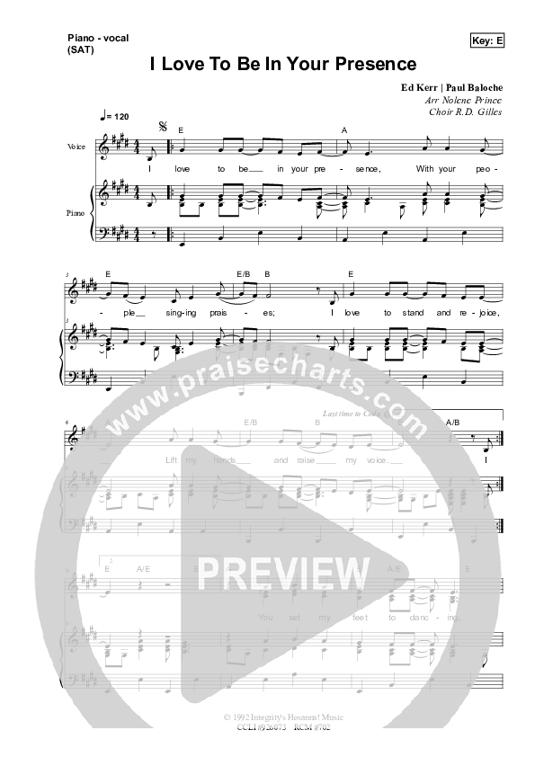 I Love To Be In Your Presence Piano/Vocal & Lead (Dennis Prince / Nolene Prince)