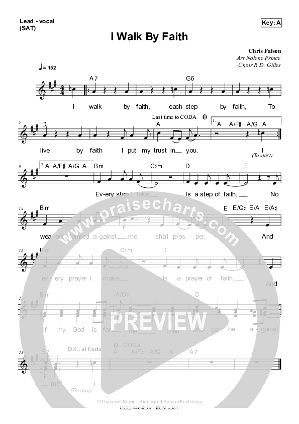 I Walk By Faith Lead Sheet (SAT) (Dennis Prince / Nolene Prince)
