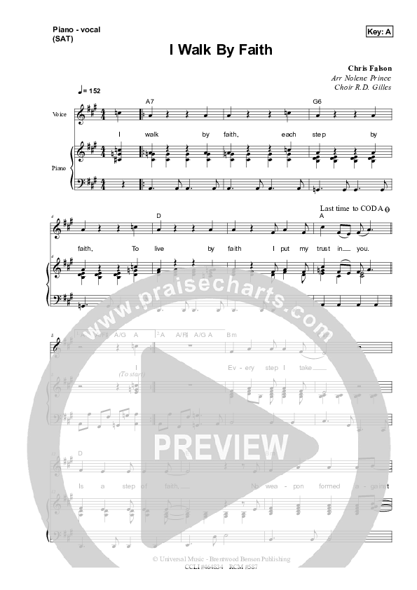 I Walk By Faith Piano/Vocal (SAT) (Dennis Prince / Nolene Prince)