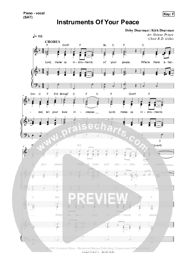 Instruments Of Your Peace Piano/Vocal (SAT) (Dennis Prince / Nolene Prince)
