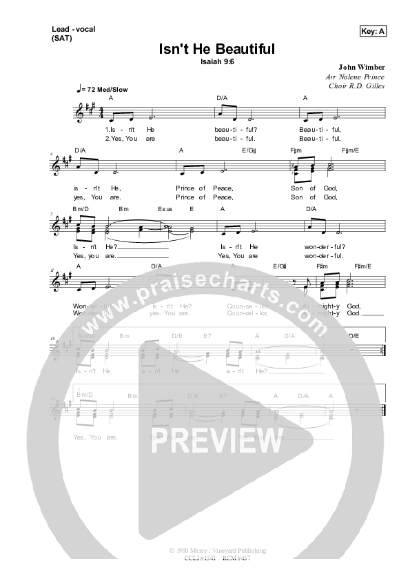 Isn't He Lead Sheet (SAT) (Dennis Prince / Nolene Prince)